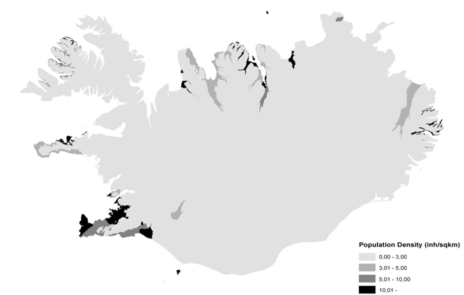 Figure 1 Regional Distribution Of Population Density In Iceland Mean 