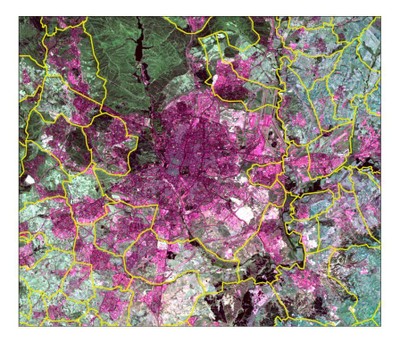 Madrid satellite image with administrative boundaries 