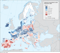 Cadmium accumulation in soils in the EU-27, 2010 