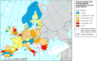 Annual average river orthophosphate concentration (mg/l as PO4-P) in 2008, by river basin district