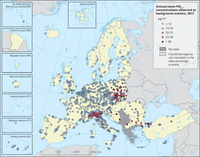 Annual mean PM2.5 concentrations observed at background stations, 2017