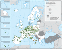 Annual mean PM2.5 concentrations in 2019