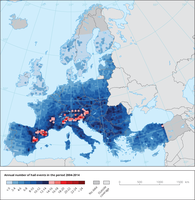 Annual number of hail events in the period 2004-2014