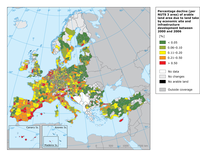 Percentage decline (per NUTS 3 area) of arable land area due to land take by economic site and infrastructure development between 2000 and 2006