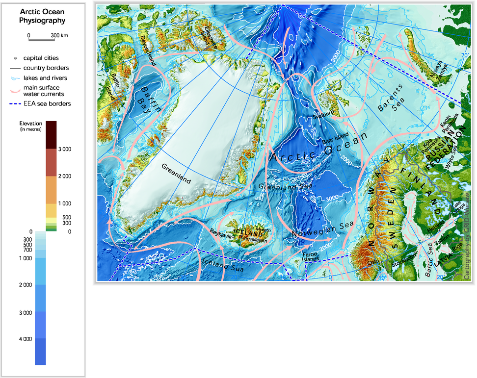 Arctic Ocean Physiography Depth Distribution And Main Currents In