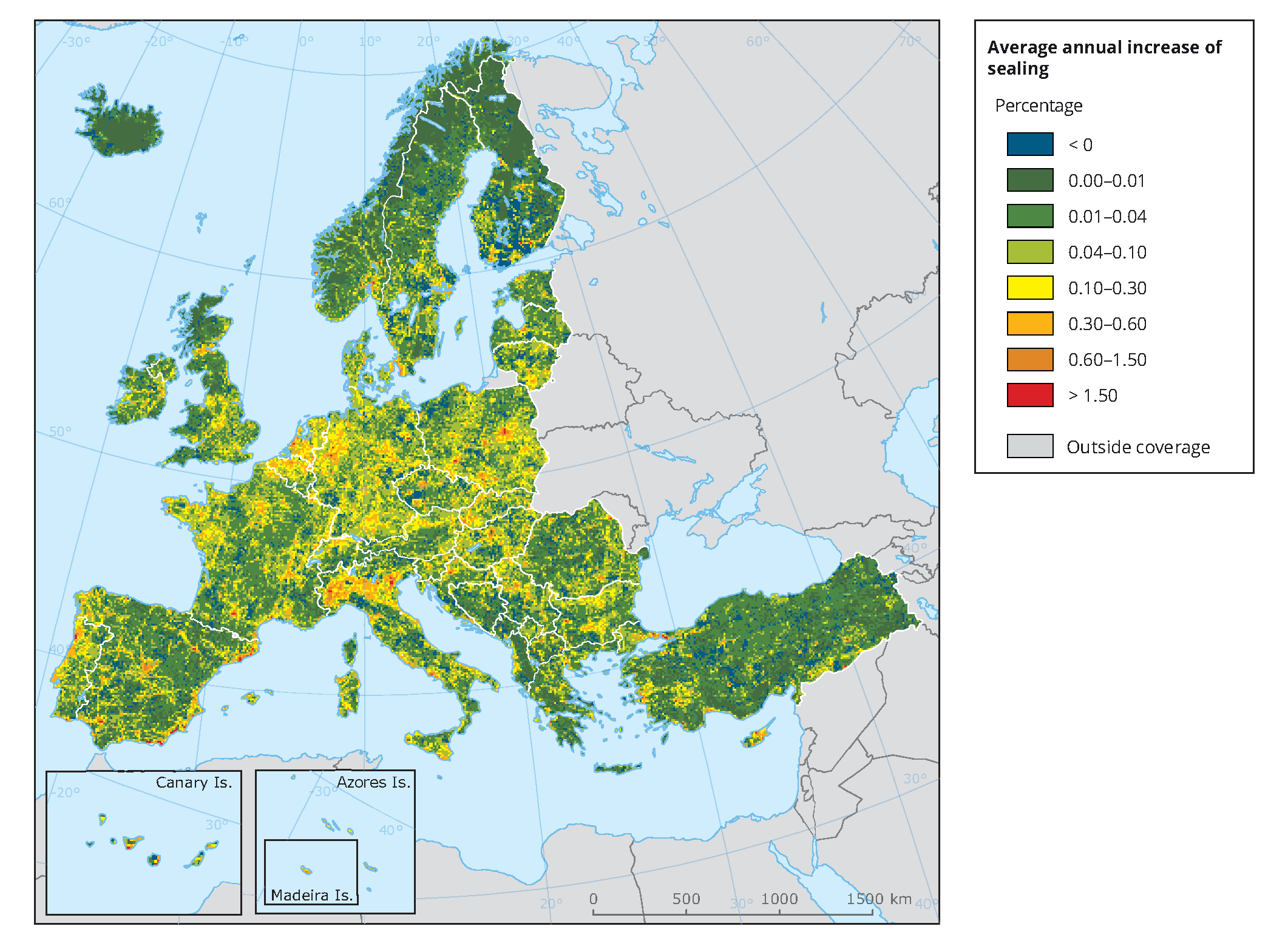 Average annual increase in soil sealing (imperviousness indicator)