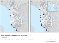 Bathing water quality in Albania in 2015 (left) and 2019 (right)