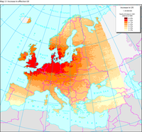 Calculated increase in effective UV (%) in Europe in 1991 relative to 1980