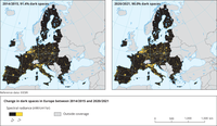 Change in dark spaces in Europe between 2014/2015 and 2020/2021
