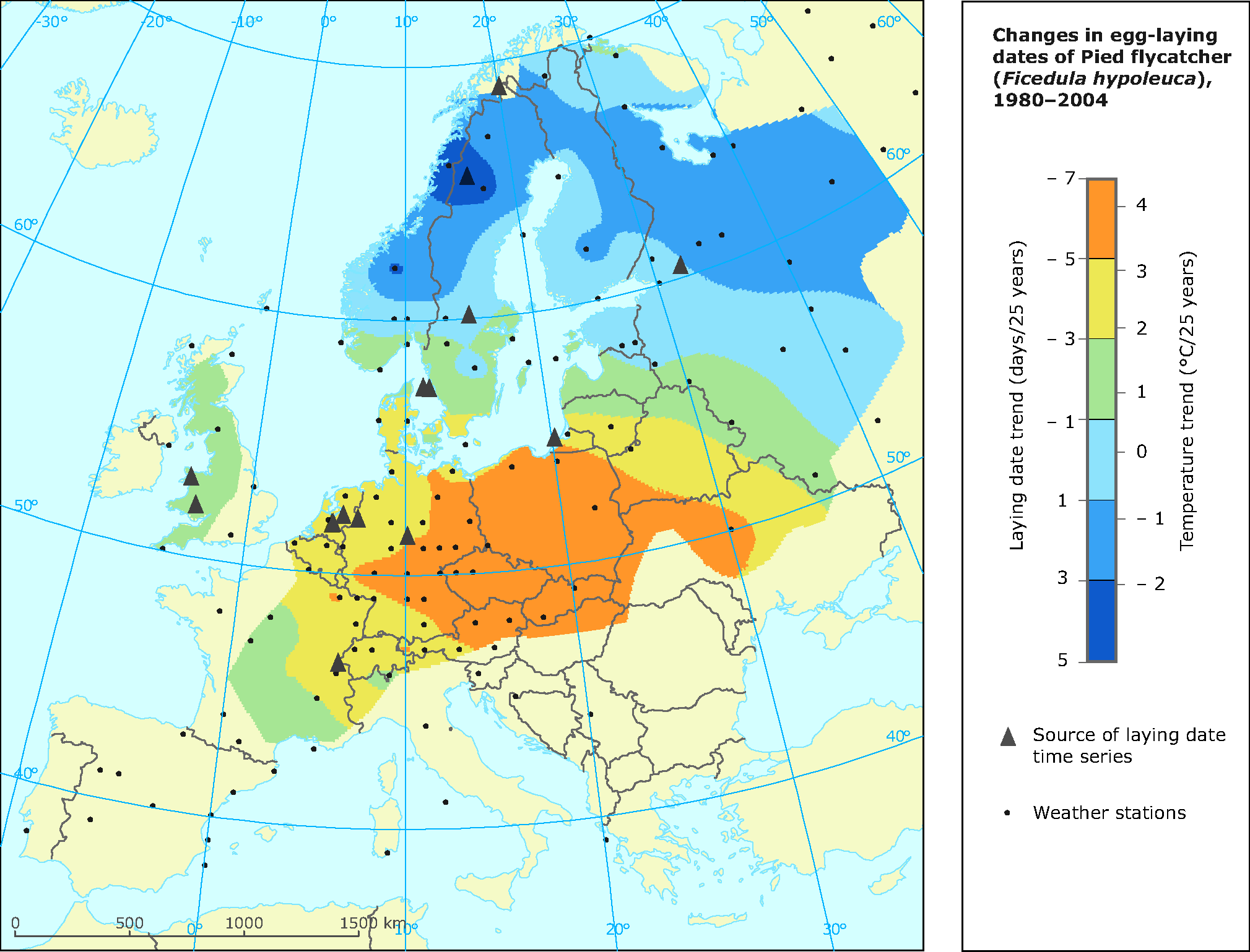 Trend in egg-laying dates of the Pied flycatcher across Europe 