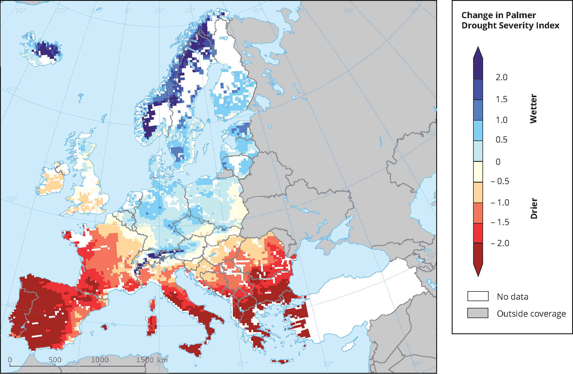 Projected change in summer soil moisture