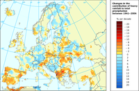 Changes in the contribution of heavy rainfall to total precipitation 1961-2006