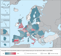 Percentage of area of groundwater bodies not in good chemical status per river basin district (RBD) in second RBMPs