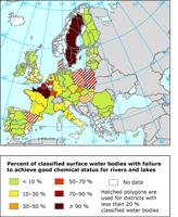 Chemical status of rivers and lakes per RBD — percentage of water bodies not achieving good chemical status