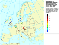 Contribution of temperature increase to the change in ozone exceedance days between 1993-1996 and 2000-2004