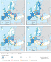 Water intensity of crop production in Europe, 2007-2016