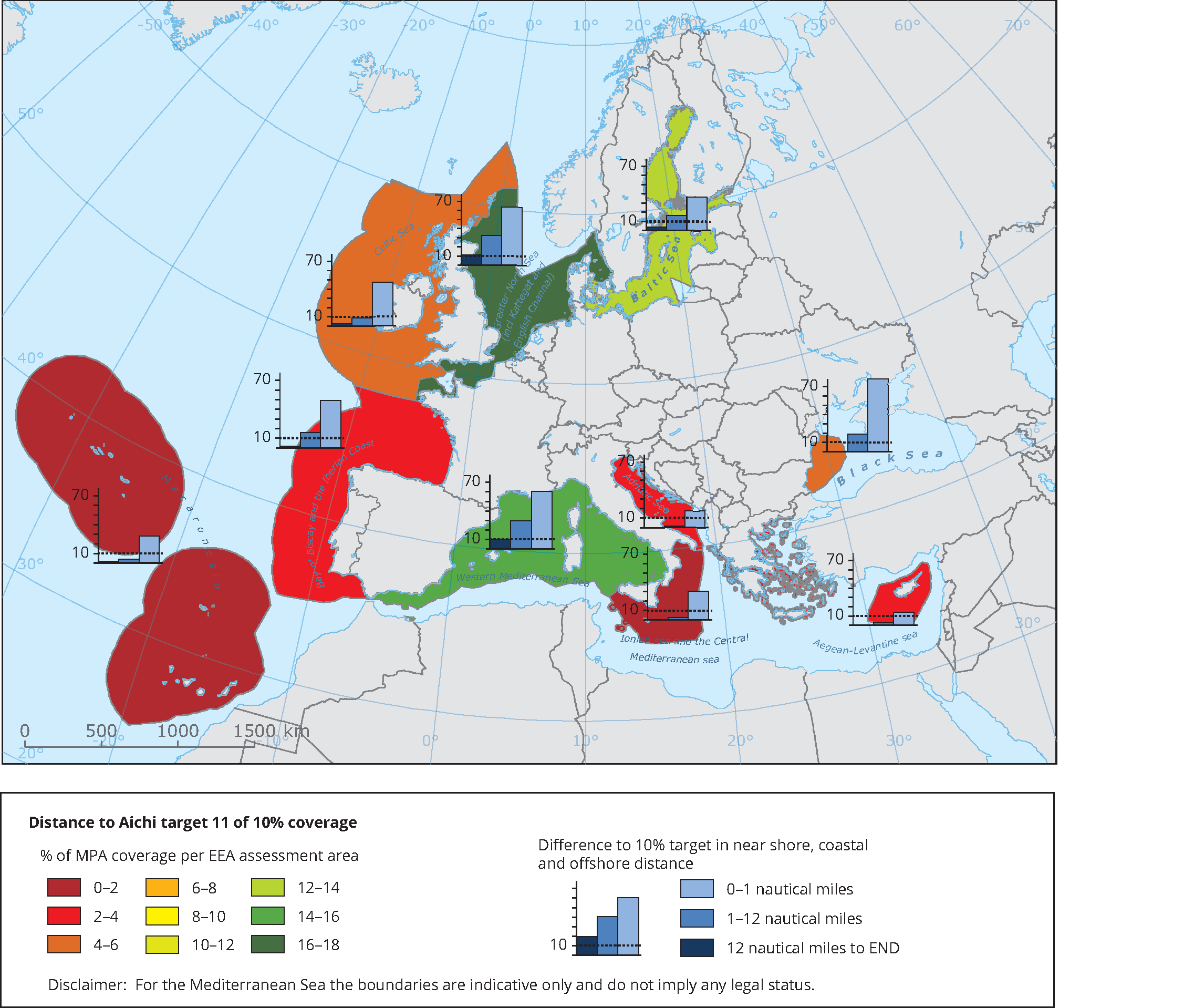 Marine protected area coverage by regional sea 