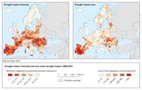 Intensity of and area affected by water deficit in Europe, 2000-2016