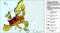 Effective mesh density (number of meshes per 1 000 km2) for NUTSX (combined NUTS 2 and 3) regions, 2009