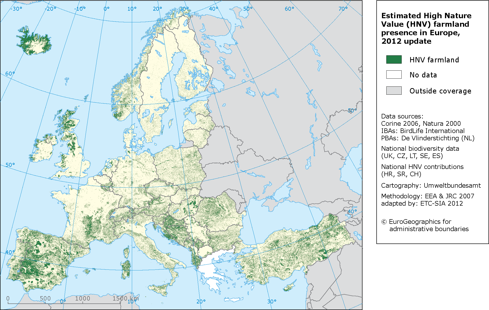 Estimated High Nature (HNV) presence in Europe
