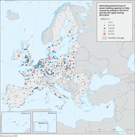Estimated potential loss of water-holding capacity in FUAs caused by sealing in the EU-27 and the UK region during 2012-2018
