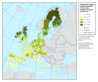 Estimated organic carbon content (%) in the surface horizon (0-30 cm) of soils in Europe