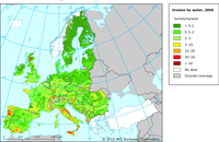 Estimated soil erosion by water in Europe