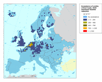 Exceedance of critical loads for acidification by deposition of nitrogen and sulphur compounds in 2020 assuming a Maximum Feasible Reductions scenario