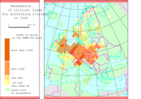 Exceedance of critical loads for acidifying nitrogen in 1996