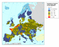 Exceedance of critical loads for eutrophication due to the deposition of nutrient nitrogen in 2020 under current legislation to reduce national emissions