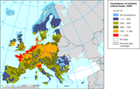 Exceedances of critical loads for eutrophication due to the deposition of nutrient nitrogen in 2000 and 2010