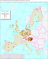 Exceedances of the ozone concentration threshold value for vegetation, 1995