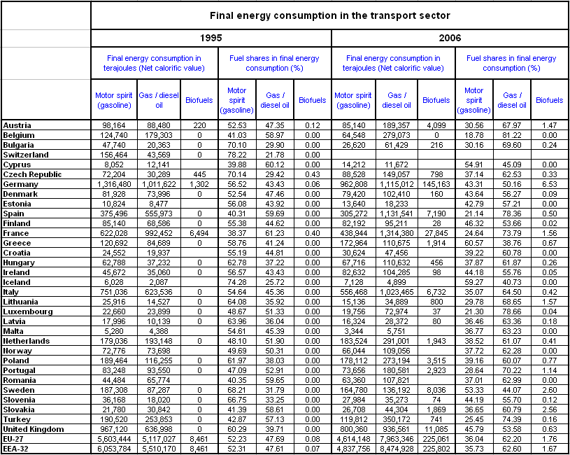 Final energy consumption in the transport sector