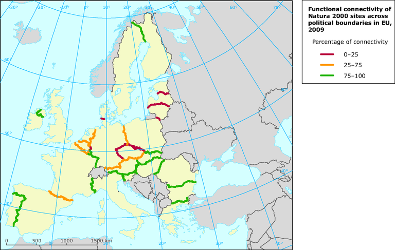 Functional connectivity of Natura 2000 sites across political boundaries in EU, 2009 - eps file
