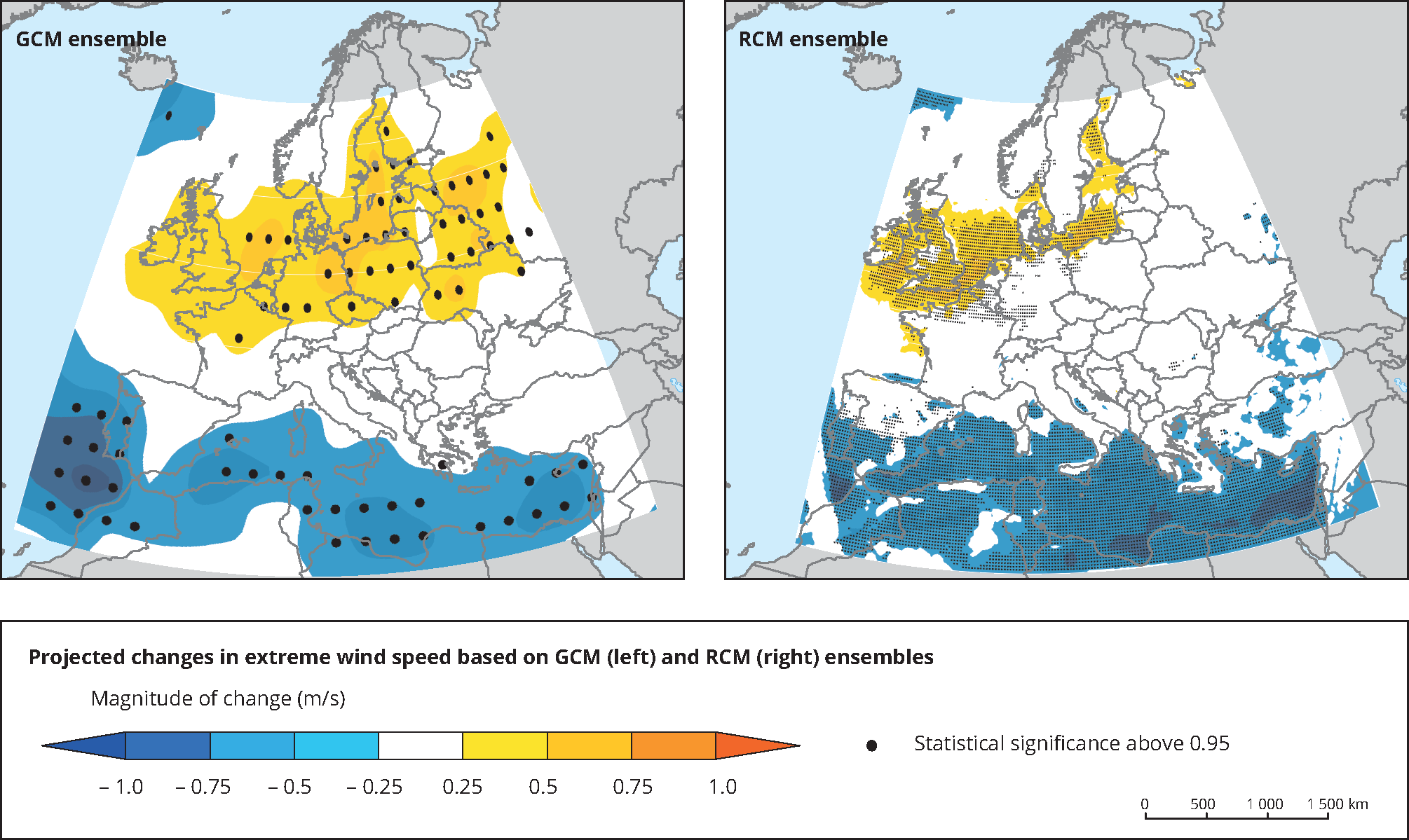 Projected changes in extreme wind speed based on GCM and RCM ensembles