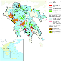 Impacts of fires in 2007 on the functional territory for forest-dwelling mammal species occurring in the Peloponnese