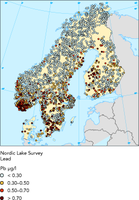 Lead concentration in lakes in the Nordic countries, autumn 1995