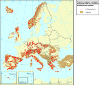 Location of TEN-T corridors crossing mountain massifs 
