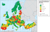 Loss of HNV farmland due to agricultural intensification per NUTS3 