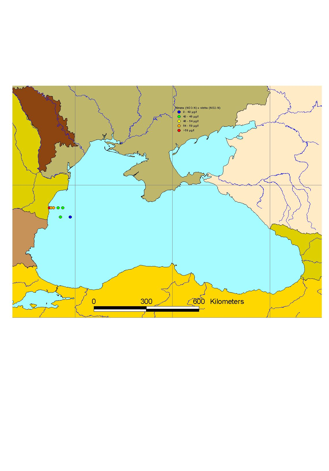 Mean winter surface concentrations of nitrate+nitrite in the Black Sea, 2003