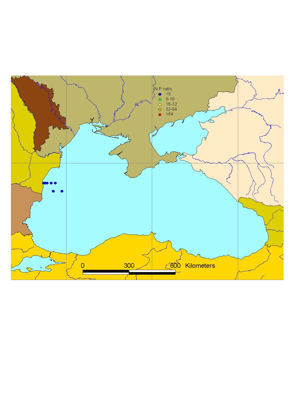 Mean winter surface nitrate/phosphate-ratio in the Black Sea, 2003