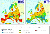 Modelled conditions for summer tourism in Europe for 1961-1990 and 2071-2100