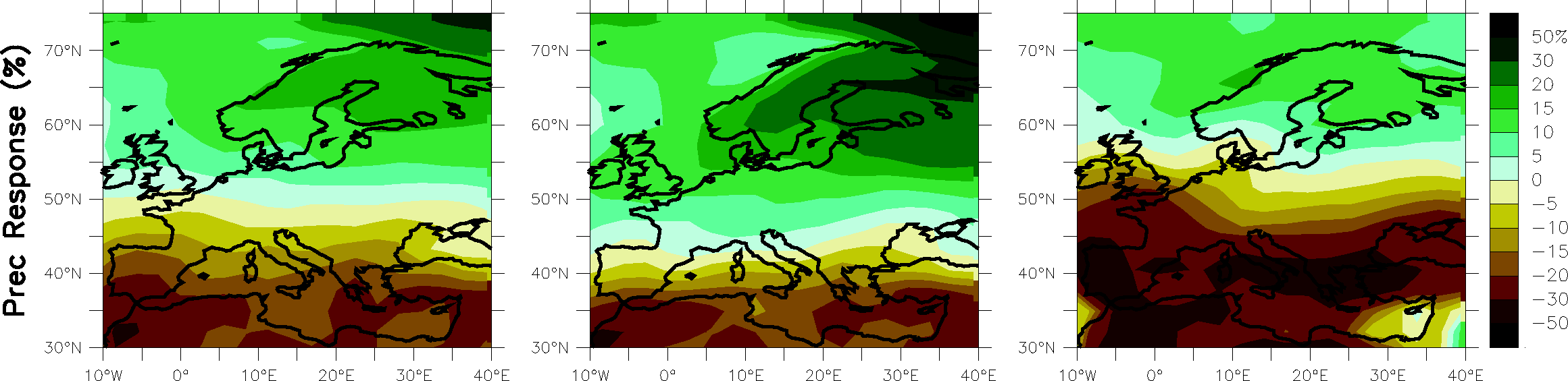 Modelled precipitation change between 1980-1999 and 2080-2099