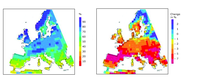 Modelled summer soil moisture (1961-1990) and projected changes (2071-2100) over Europe