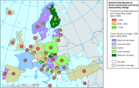 National distribution of forest connectivity for year 2006 and forest connectivity change in the period 2000-2006