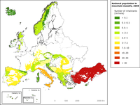 National population in mountain massifs, 2008