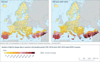 Number of high fire danger days in summer in the baseline period (1981-2010) and in 2041-2070 under RCP8.5 scenario