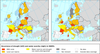 Occurrence of drought (left) and water scarcity (right) in RBMPs
