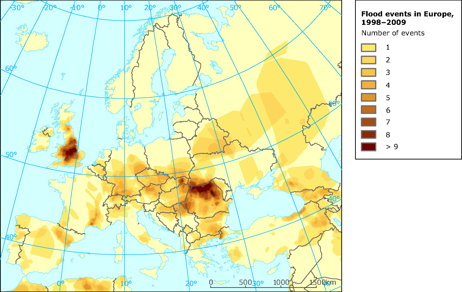 Occurrence of major floods in Europe