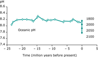 Ocean acidity over the past 25 million years and projected to 2100